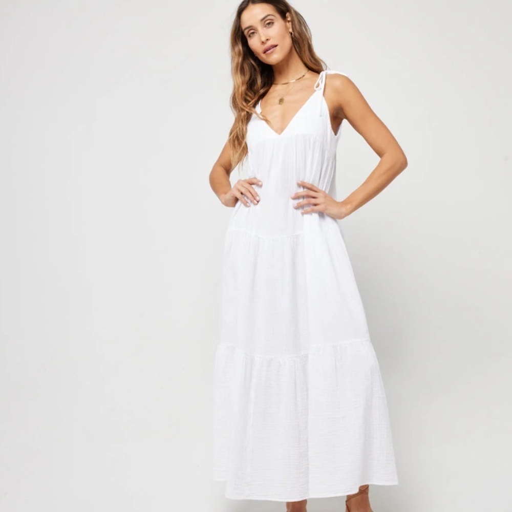 L Space White Cotton Cover Up with Tie Straps
